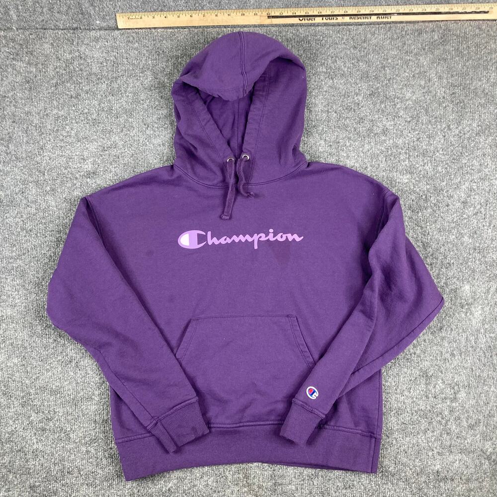 Champion Hoodie Womens S Purple Script Logo Pullover Pocket